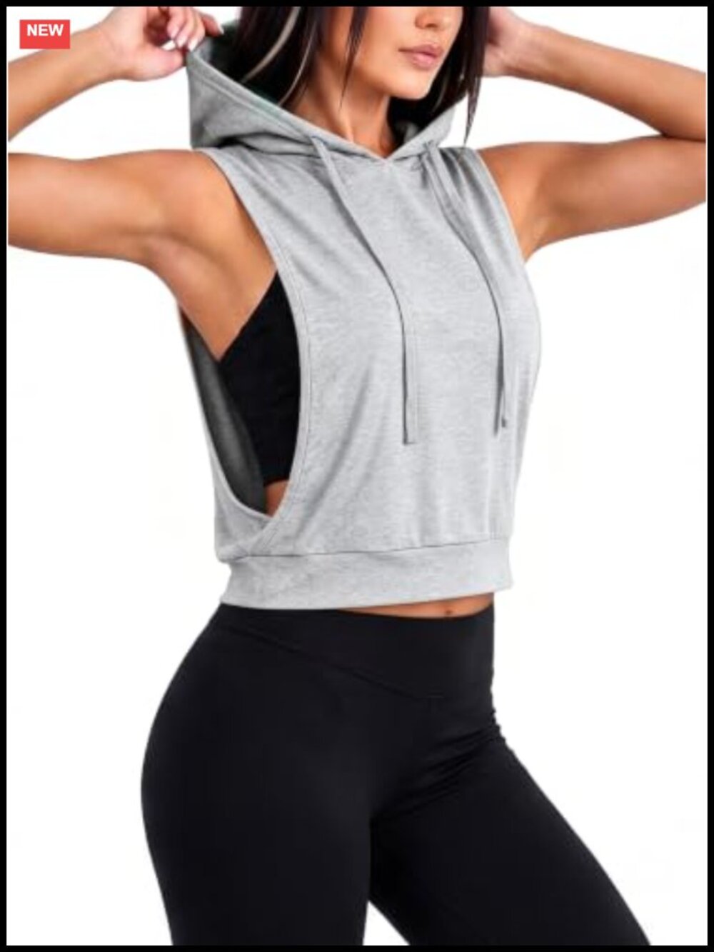 Women's Sleeveless Hooded Crop Tank Top Drawstring Open Side Workout Gym Shirt